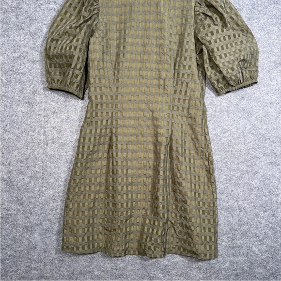 & OTHER STORIES Dress Size Small Womens Green Check Short Puff Sleeve A Line - Picture 8 of 13